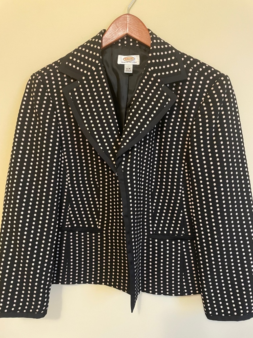 Talbots Black Blazer with Tan Polka Dots
